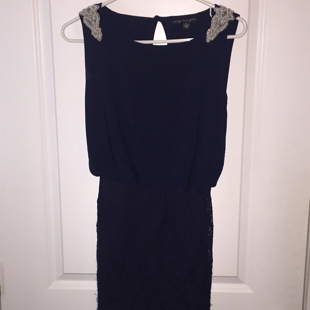 Short blue beaded dress